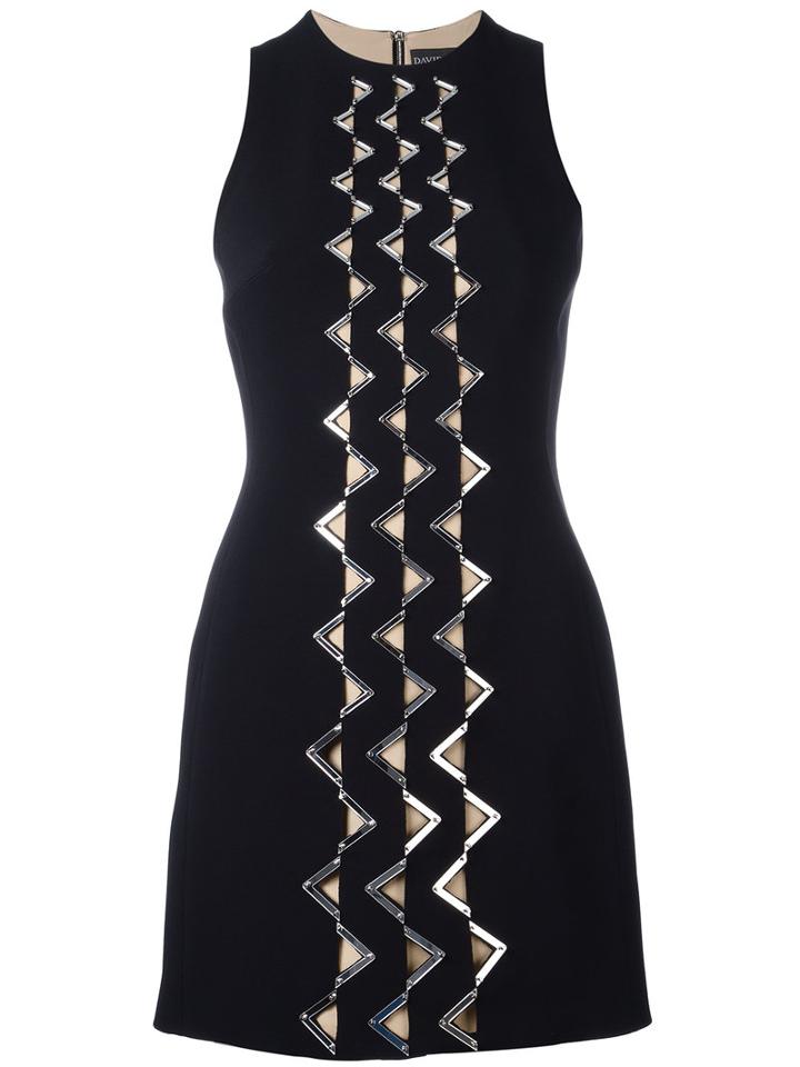 David Koma Geometric Embellishment Fitted Dress, Women's, Size: 10, Black, Acetate/viscose/spandex/elastane/lyocell