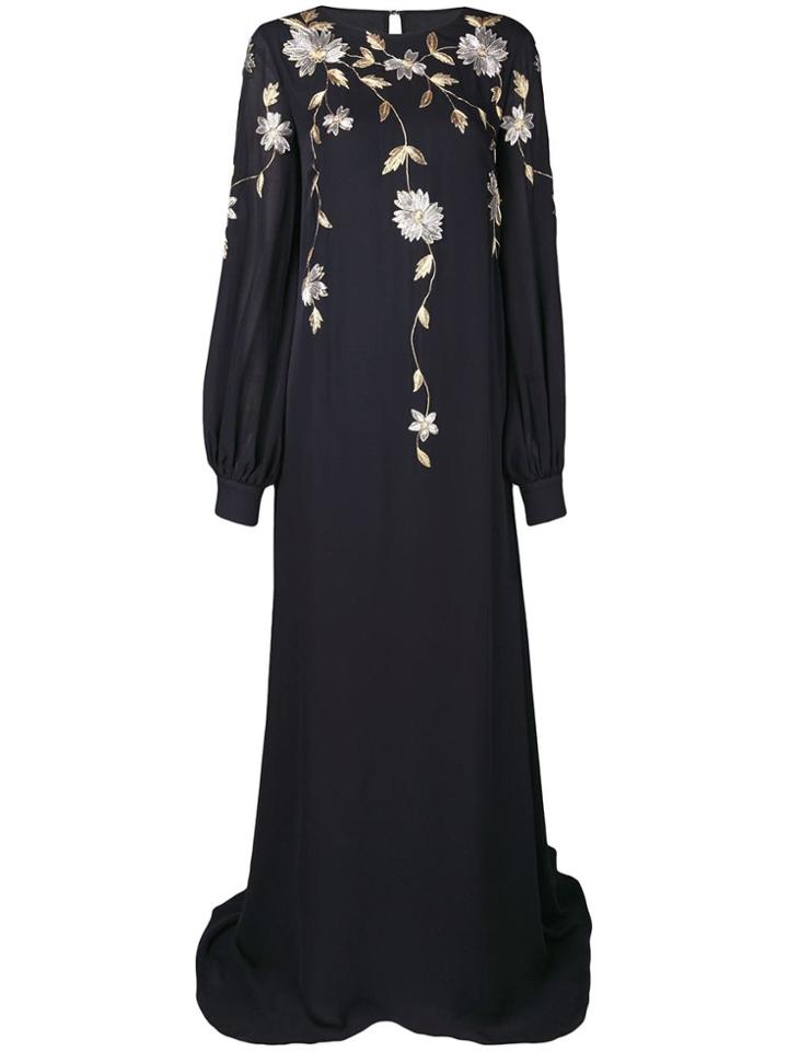 Oscar De La Renta Floral Embroidered Maxi Dress - Black
