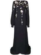Oscar De La Renta Floral Embroidered Maxi Dress - Black