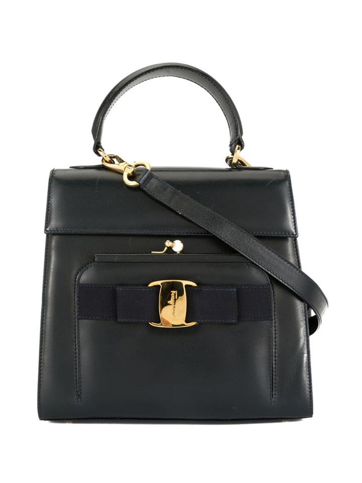 Salvatore Ferragamo Vintage Vara Ribbon Metal Clasp 2way Bag - Blue