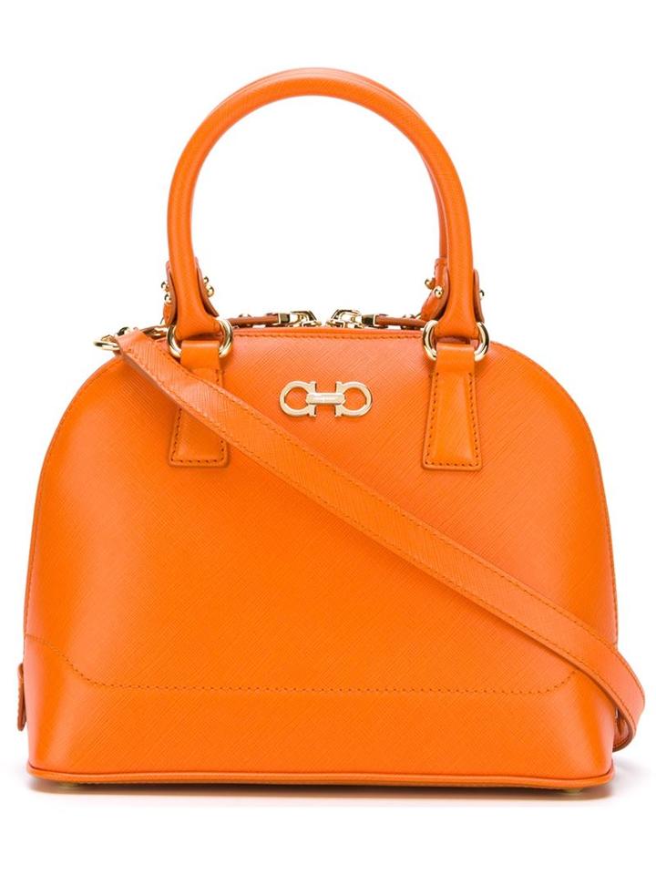 Salvatore Ferragamo Double Gancio Tote, Women's, Yellow/orange, Calf Leather