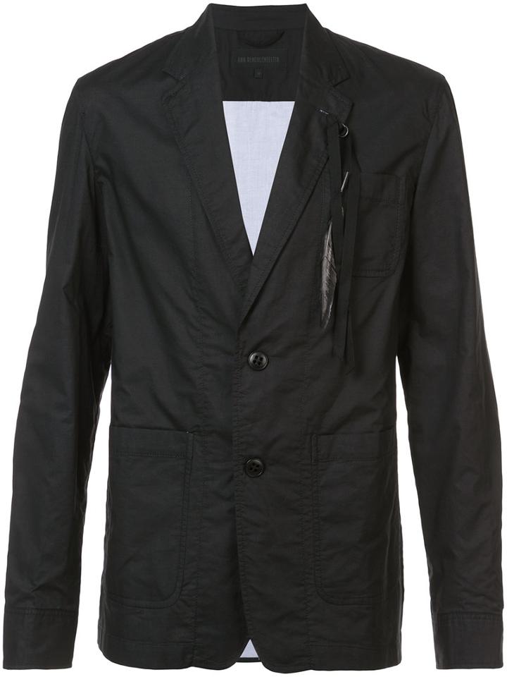 Ann Demeulemeester - Feather Trim Casual Blazer - Men - Cotton - L, Black, Cotton