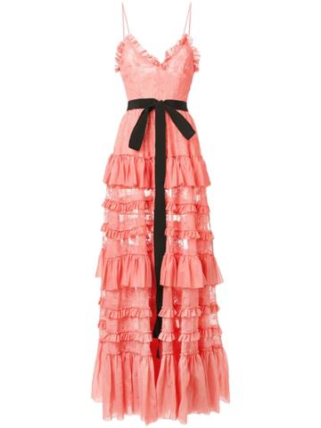 Brognano Tiered Lace Gown - Pink