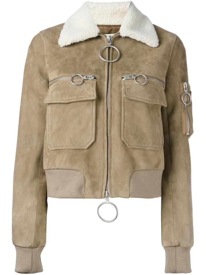 Off-white Aviator Bomber Jacket, Women's, Size: Medium, Nude/neutrals, Goat Skin/viscose