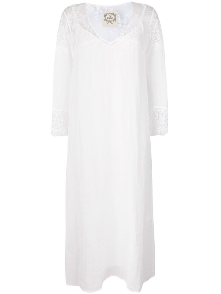 Pink Memories Long Lace Insert Dress - White