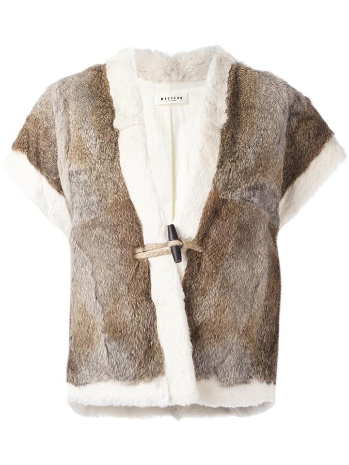 Masscob Contrast Trim Cropped Jacket, Women's, Size: 36, Brown, Cotton/rabbit Fur