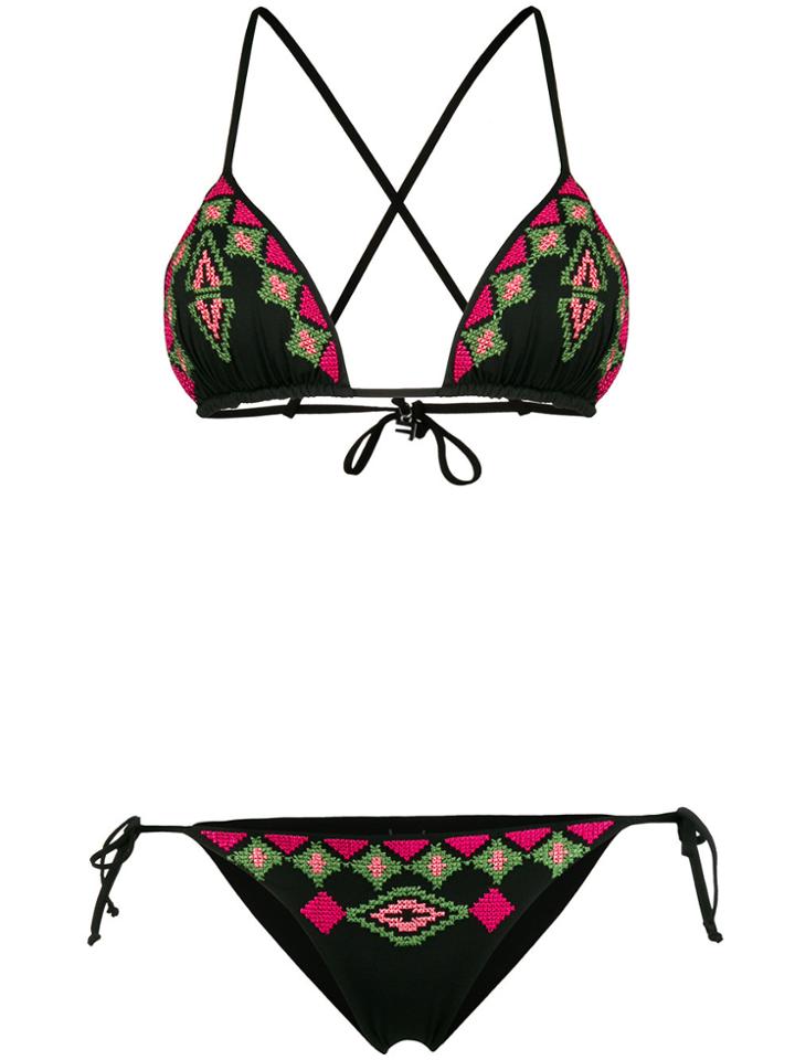 Fisico Embroided Pattern Bikini - Black