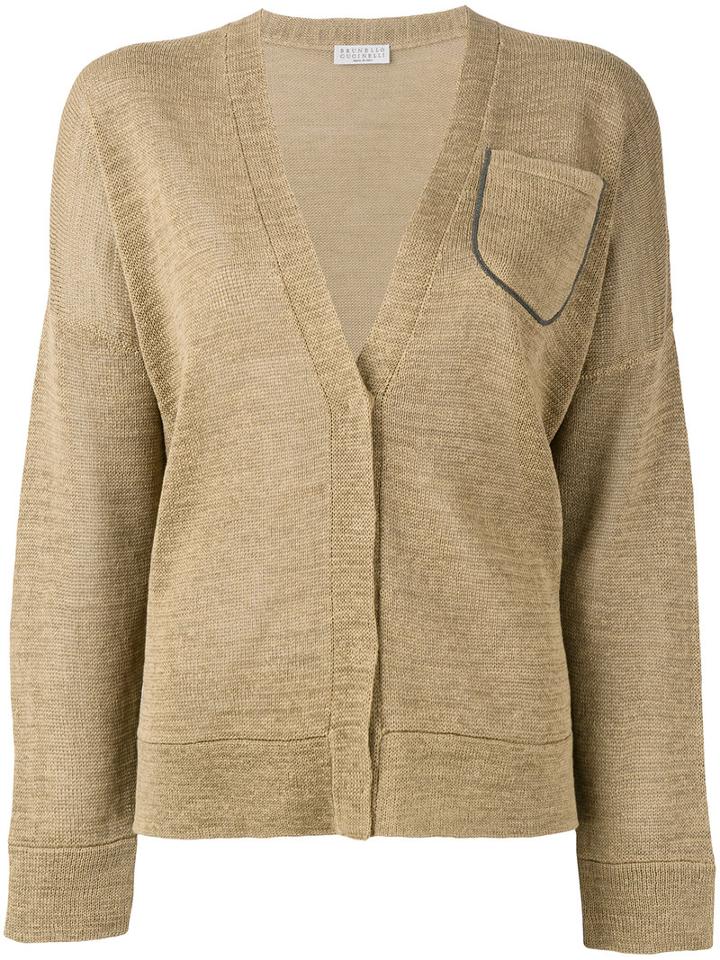 Brunello Cucinelli Long Sleeve Pocket Cardigan, Women's, Size: Large, Brown, Cotton