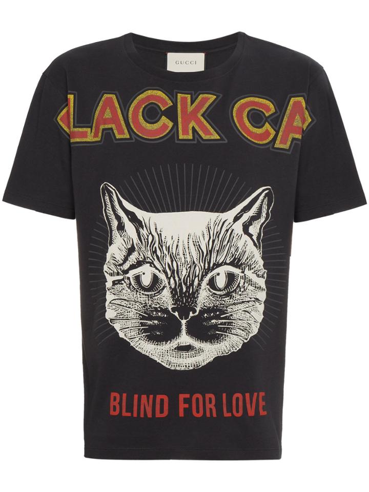 Gucci Black Cat Print T Shirt - Grey