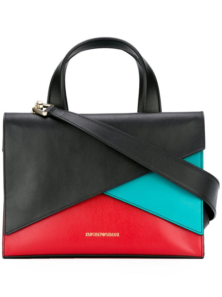 Emporio Armani Colour Block Tote, Women's, Black, Leather/cotton