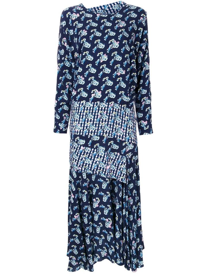 Preen By Thornton Bregazzi Contrast Check Shift Dress, Women's, Size: Small, Blue, Viscose