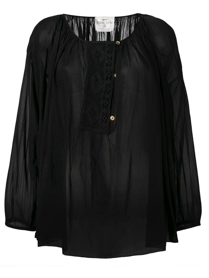 Forte Forte Embroidered Placket Blouse, Women's, Size: 0, Black, Silk/cotton
