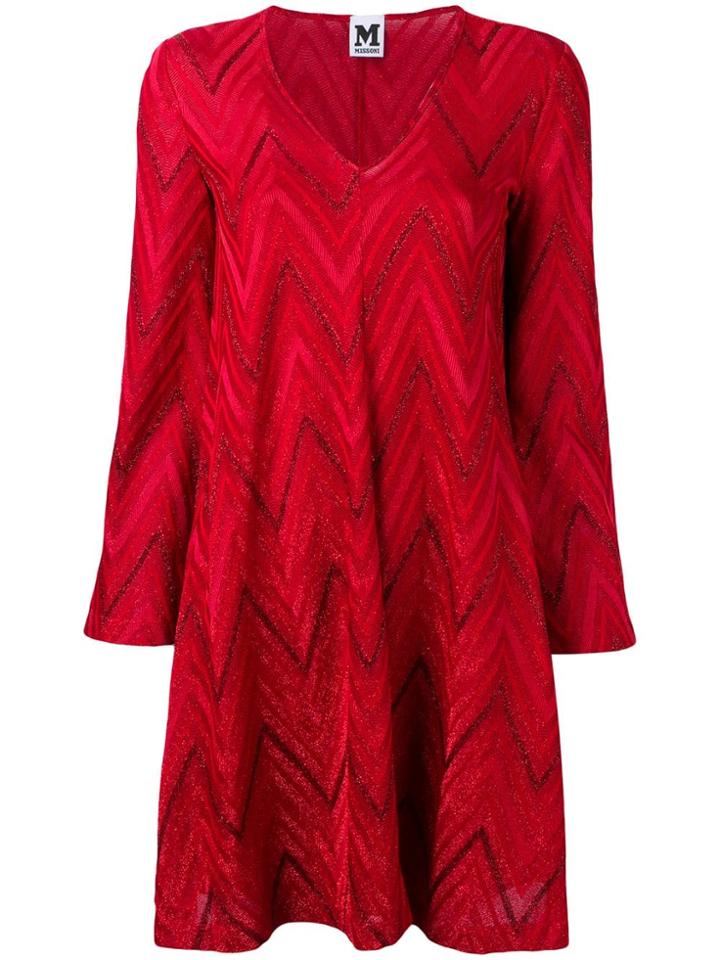 M Missoni Chevron Pattern Knitted Dress - Red