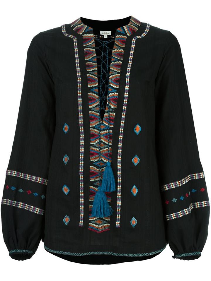 Talitha Lace-up Neck Embroidered Blouse