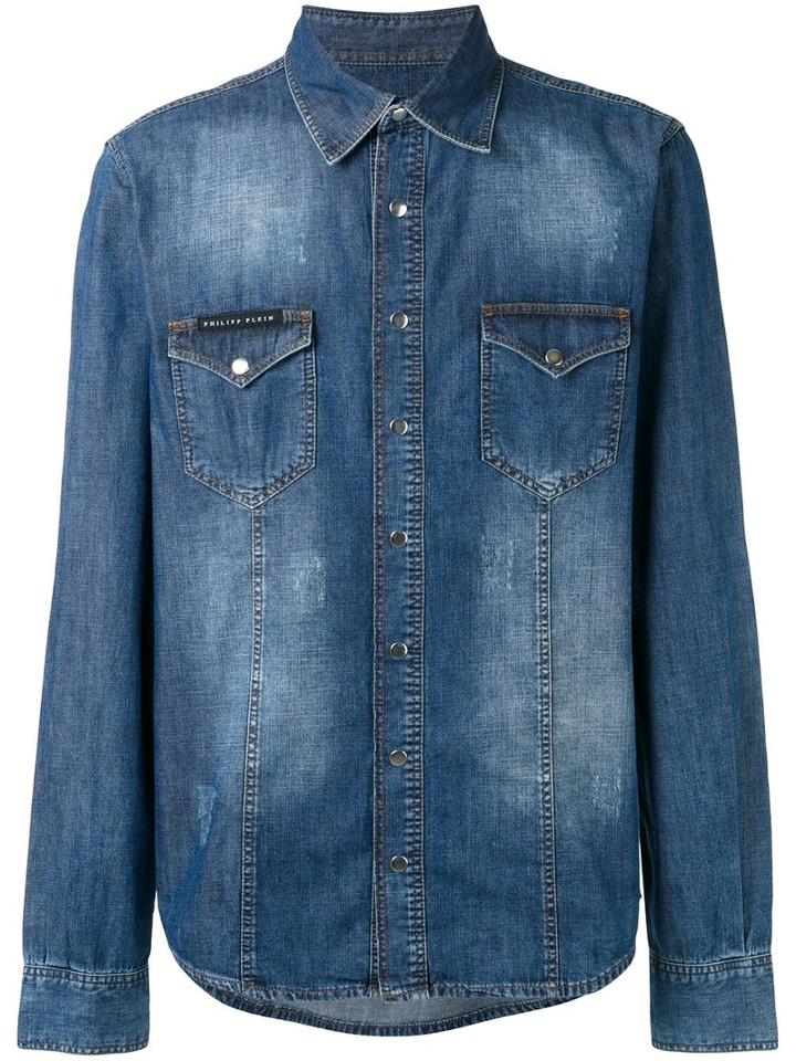 Philipp Plein My Tiger Denim Shirt, Men's, Size: Xl, Blue, Cotton