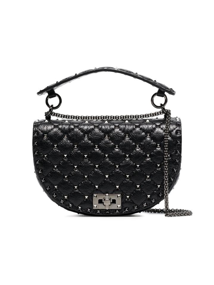 Valentino Black Rockstud Spike Chain Leather Shoulder Bag