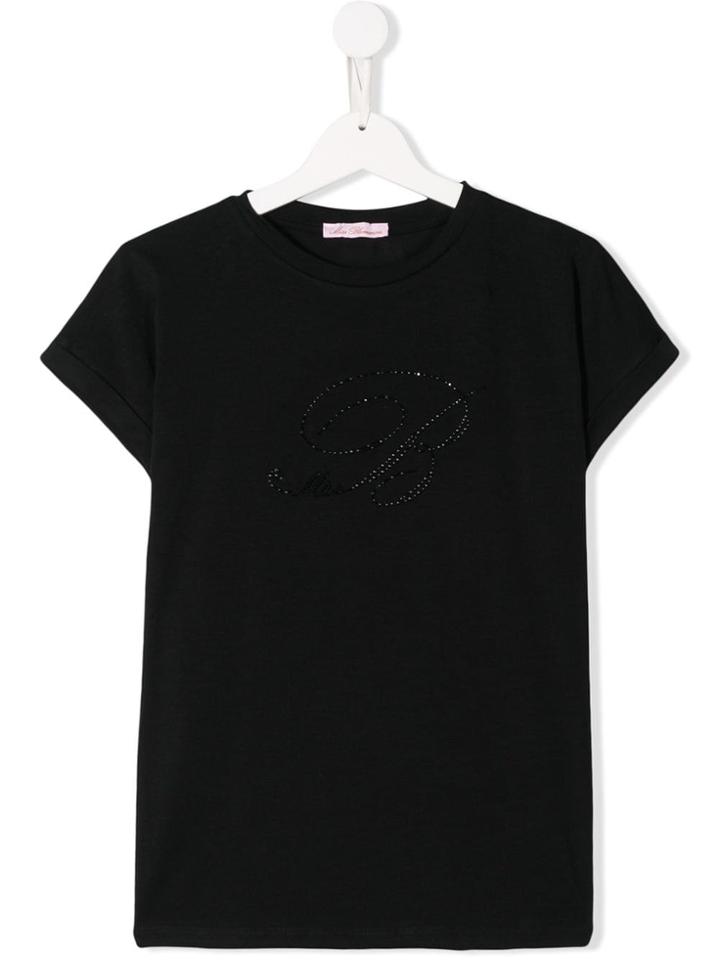 Miss Blumarine Teen Logo Embellished T-shirt - Black