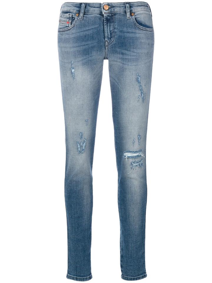 Diesel - Distressed Skinny Jeans - Women - Cotton/polyester/spandex/elastane - 26/32, Blue, Cotton/polyester/spandex/elastane
