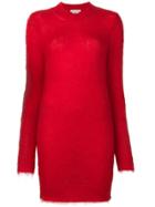 1017 Alyx 9sm Long-sleeve Mini Mohair And Wool Sweater Dress - Red