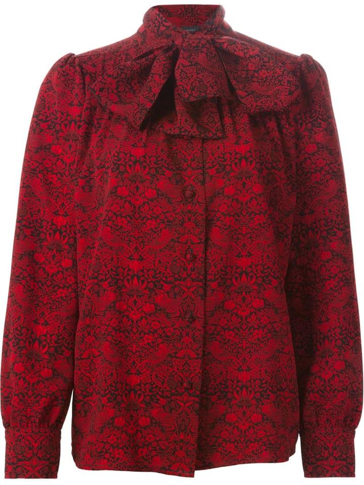Marc By Marc Jacobs Allover Printed Bow Collar Shirt, Women's, Size: Medium, Red, Triacetate/polyester