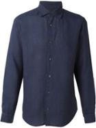 Z Zegna Plain Shirt, Men's, Size: Small, Blue, Linen/flax
