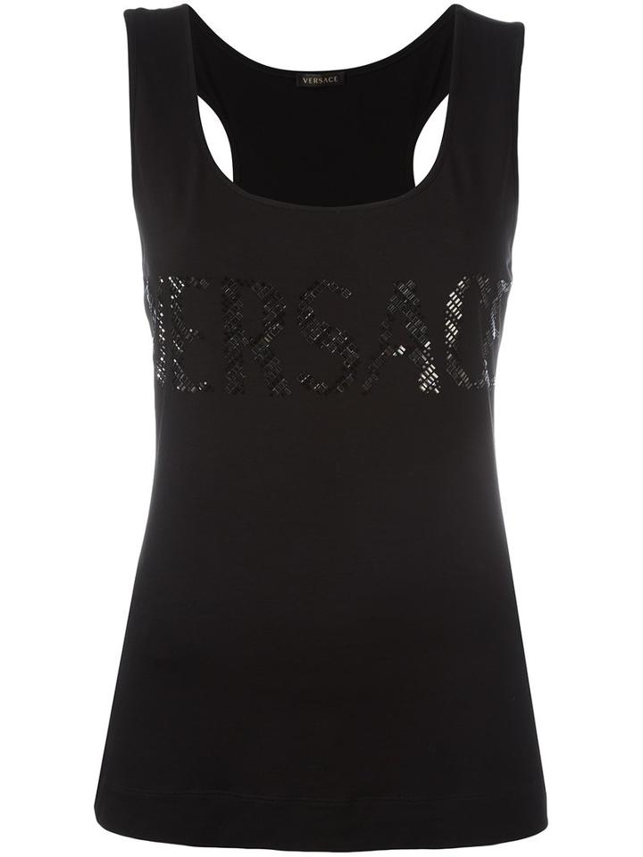 Versace Bead Logo Tank Top, Women's, Size: 40, Black, Viscose/spandex/elastane