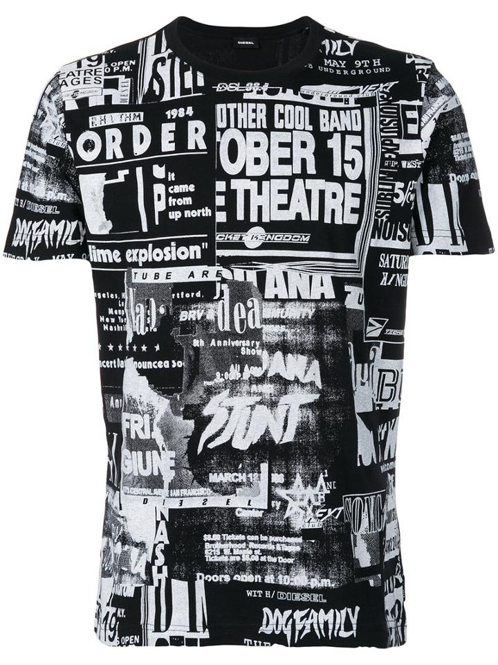 Diesel - Printed T-shirt - Men - Cotton - Xl, Black, Cotton