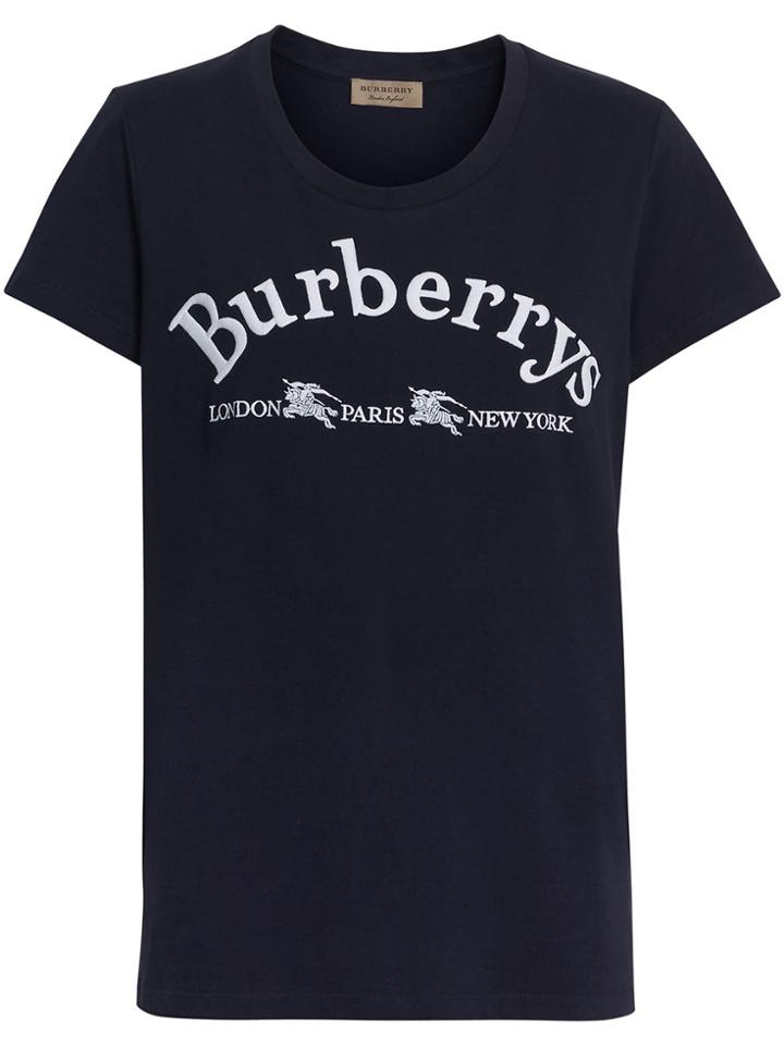 Burberry Embroidered Archive Logo Cotton T-shirt - Blue