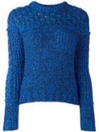 Carven Crew Neck Pullover, Women's, Size: Medium, Blue, Cotton/polyamide/polyester/wool