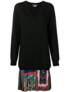 Boutique Moschino Pleated Hem Sweater Dress - Black