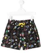 Fendi Kids - Space Robots Swim Shorts - Kids - Polyester - 2 Yrs, Black