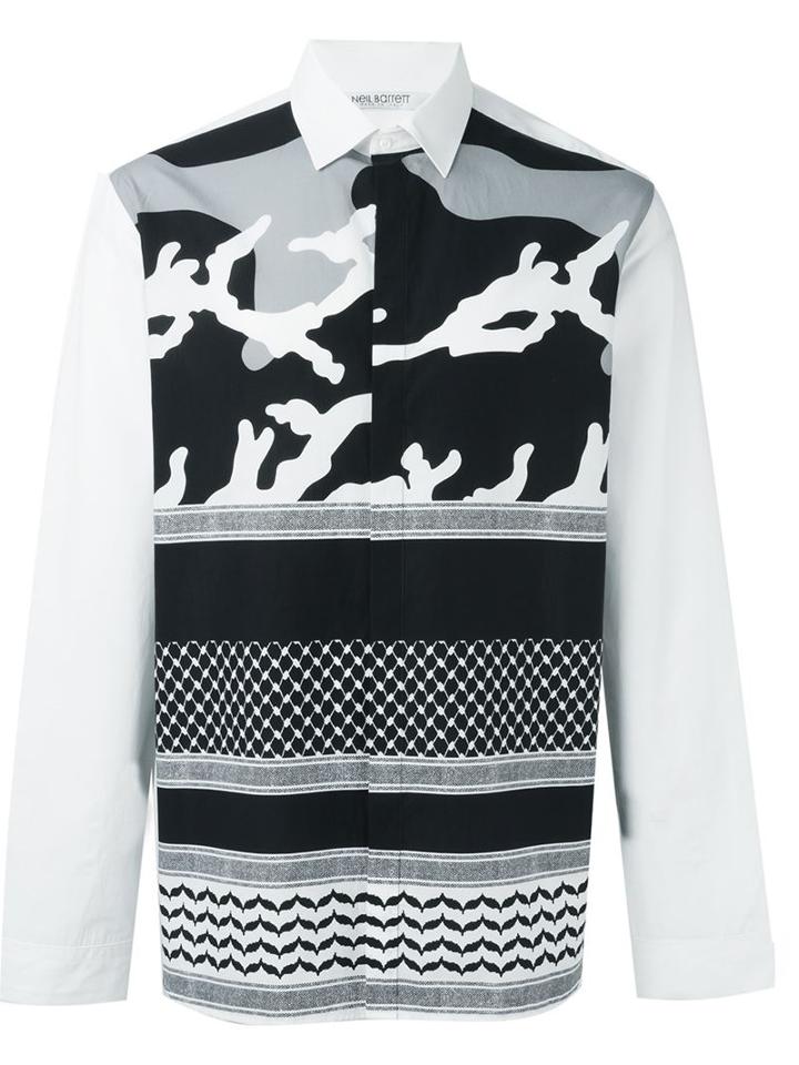 Neil Barrett Pattern Print Shirt, Men's, Size: 42, White, Cotton