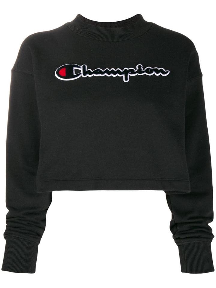 Champion Embroidered Logo Cropped Sweatshirt - Black
