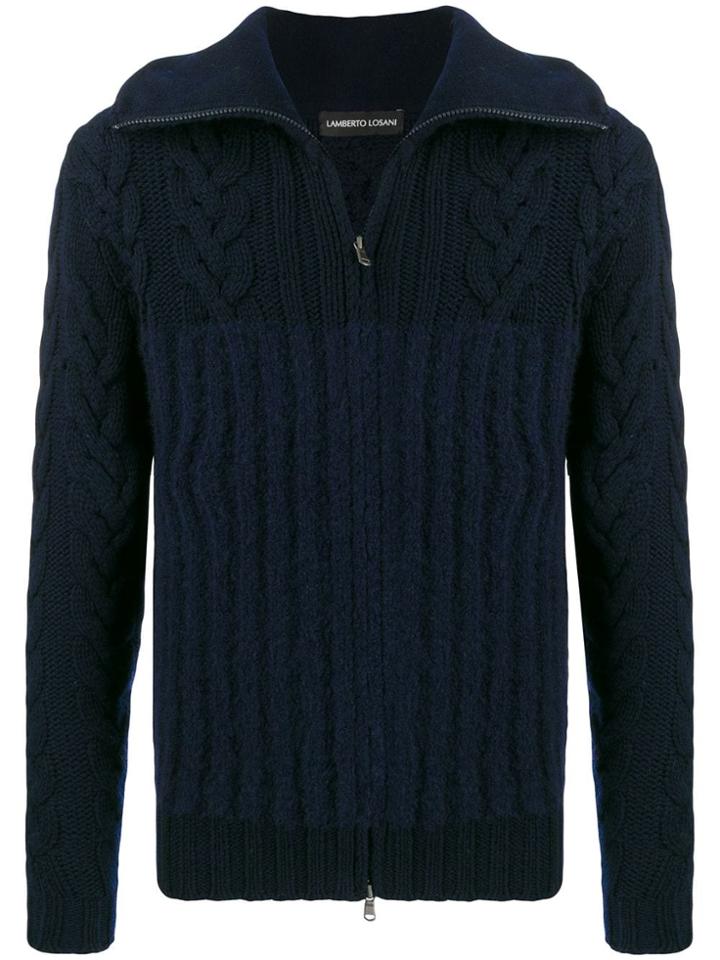 Lamberto Losani Ribbed Zip-up Cardigan - Blue