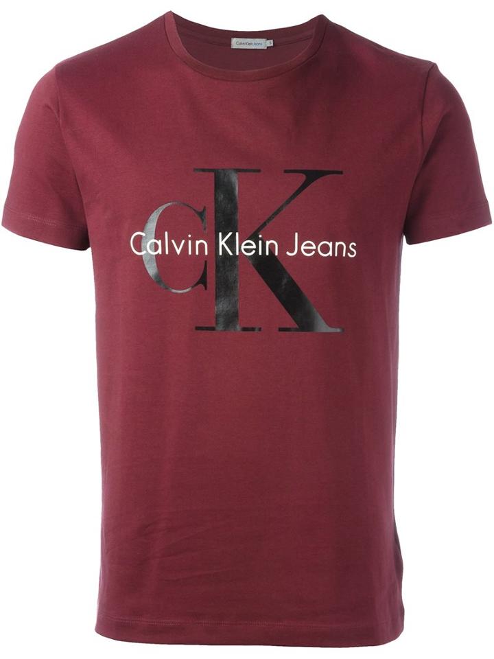Calvin Klein Jeans Logo Print T-shirt, Men's, Size: Medium, Pink/purple, Cotton