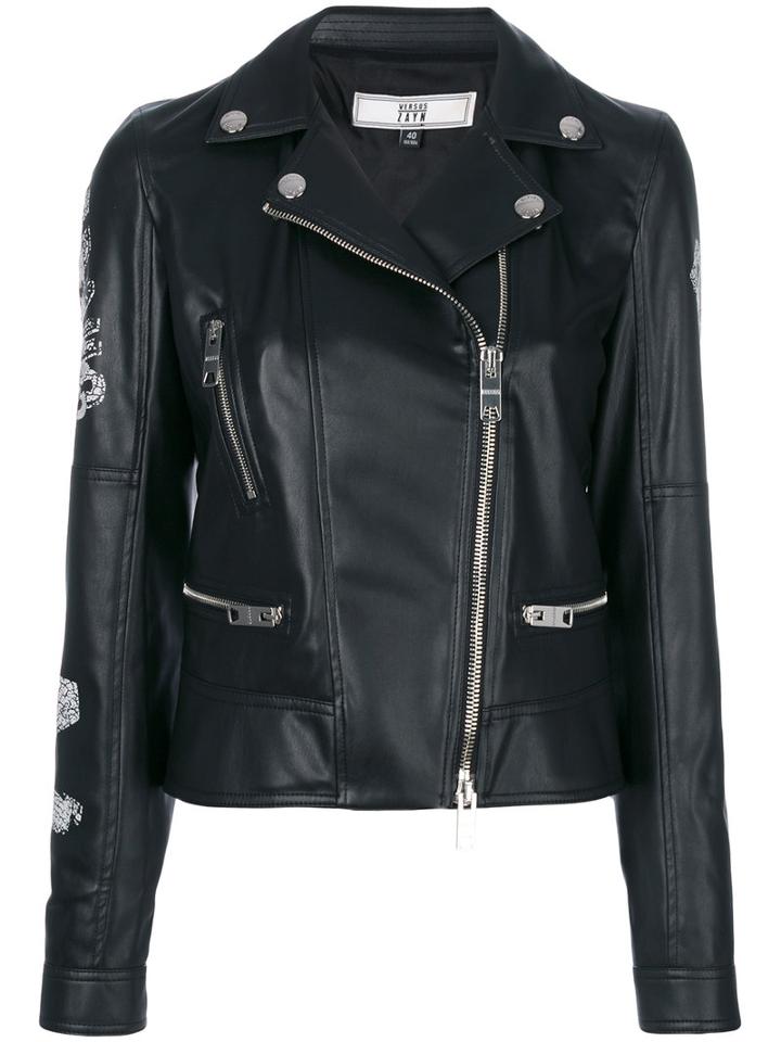 Versus - Printed Back Biker Jacket - Women - Acrylic/polyester/acetate/wool - 40, Black, Acrylic/polyester/acetate/wool