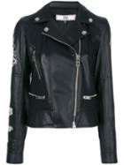 Versus - Printed Back Biker Jacket - Women - Acrylic/polyester/acetate/wool - 40, Black, Acrylic/polyester/acetate/wool