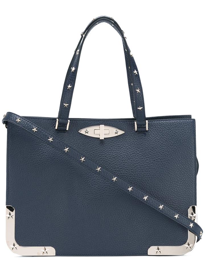 Red Valentino - Metallic Details Stars Tote - Women - Calf Leather - One Size, Blue, Calf Leather