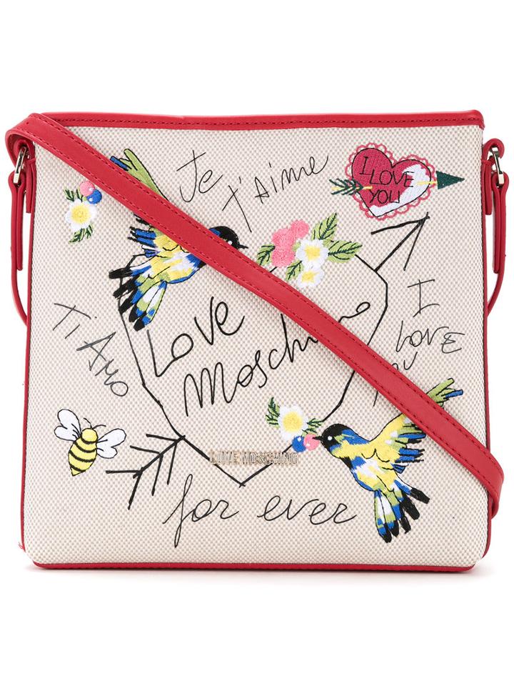 Love Moschino - Bird Embroidered Crossbody Bag - Women - Cotton/linen/flax/polyurethane - One Size, White, Cotton/linen/flax/polyurethane