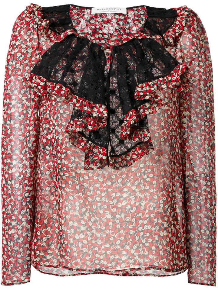 Philosophy Di Lorenzo Serafini Silk Print Blouse With Frill Lace