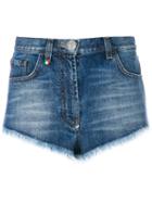 Philipp Plein - Heart Denim Shorts - Women - Cotton - 28, Blue, Cotton