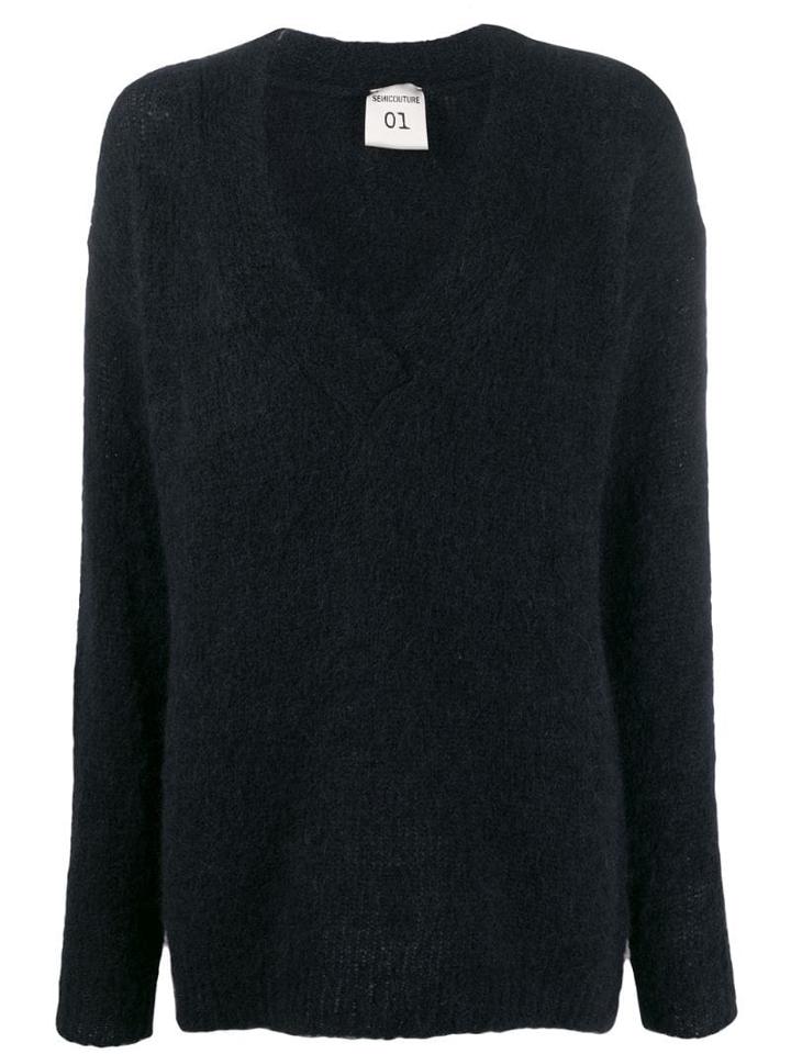 Semicouture Oversized V-neck Jumper - Black
