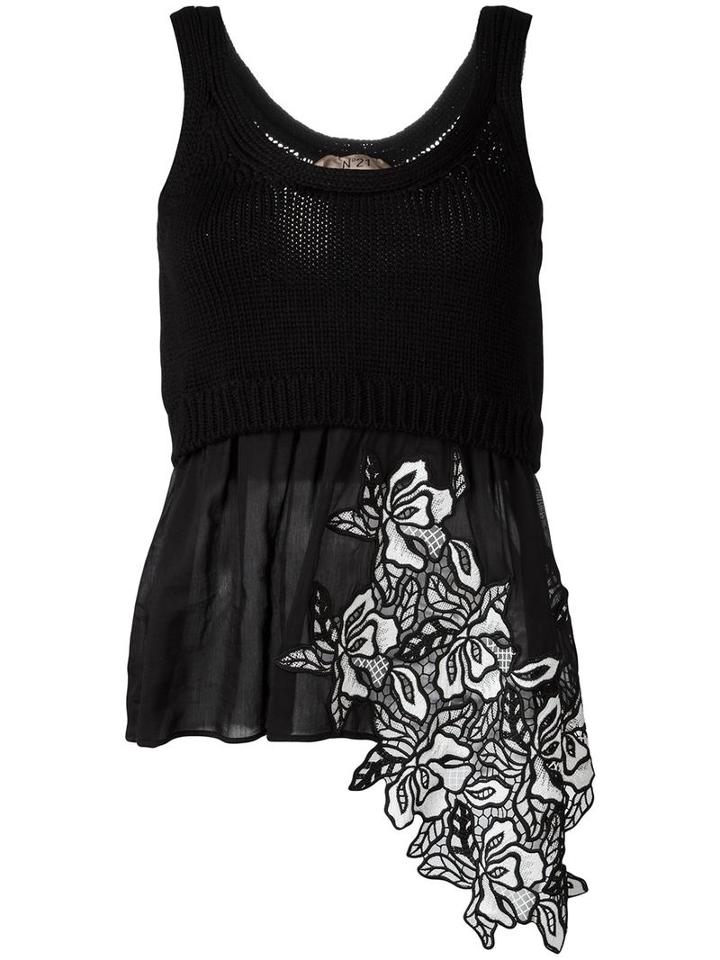 No21 Layered Floral Tank, Women's, Size: 38, Black, Cotton