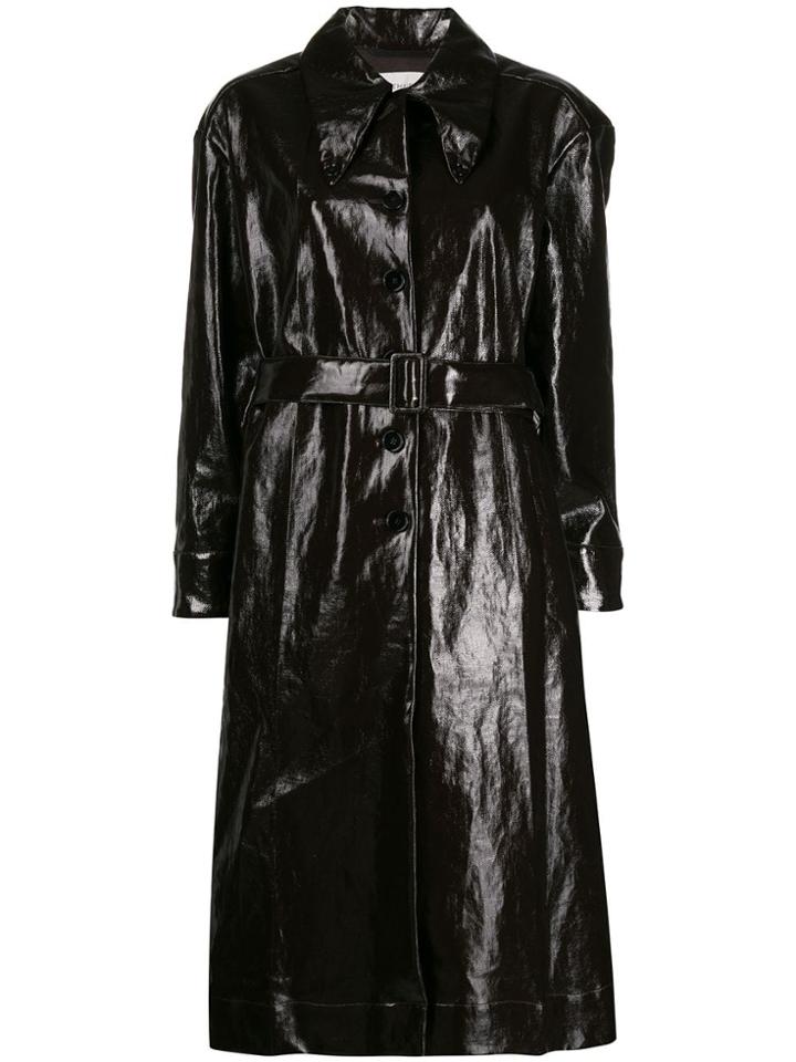 Lemaire Belted Patent Leather Effect Trench - Brown