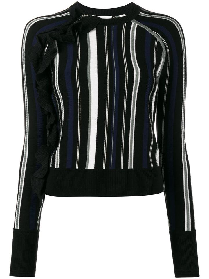 3.1 Phillip Lim - Knitted Ruffle Stripe Top - Women - Cotton/polyester/spandex/elastane/viscose - Xs, Black, Cotton/polyester/spandex/elastane/viscose