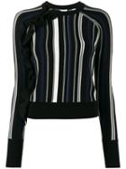 3.1 Phillip Lim - Knitted Ruffle Stripe Top - Women - Cotton/polyester/spandex/elastane/viscose - Xs, Black, Cotton/polyester/spandex/elastane/viscose