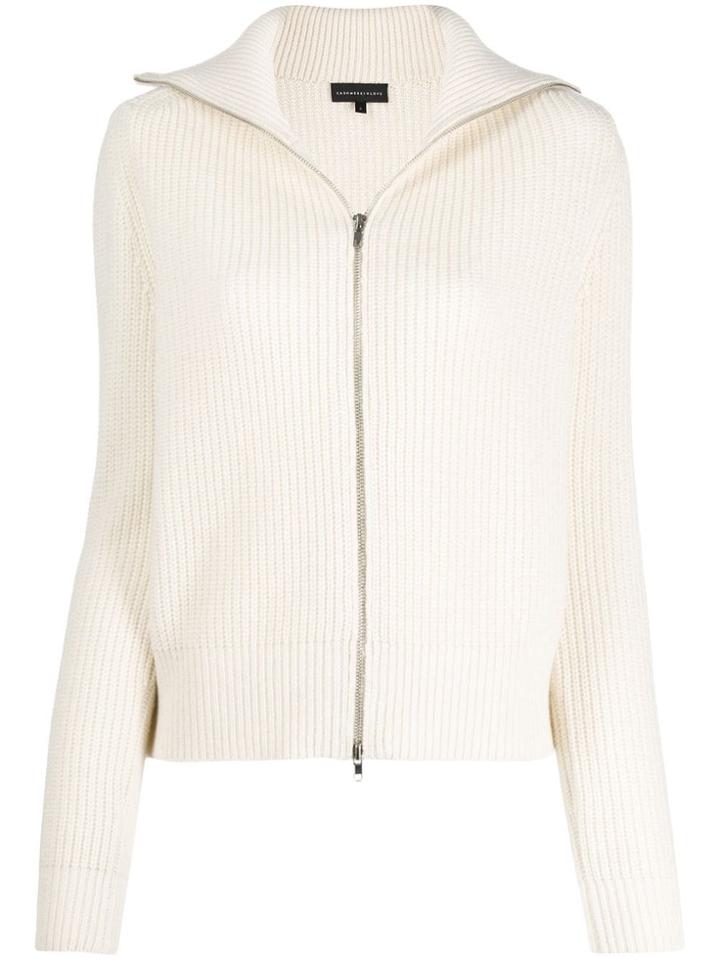 Cashmere In Love Ribbed Roll-neck Isla Cardigan - White