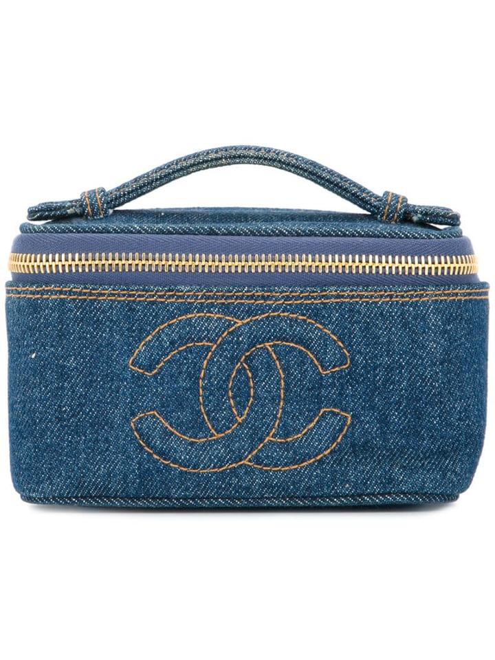Chanel Pre-owned Denim Cc Logo Cosmetic Handbag - Blue
