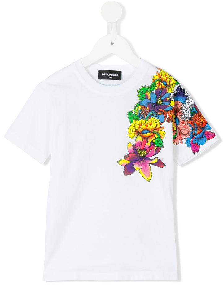 Dsquared2 Kids - Floral Print T-shirt - Kids - Cotton - 6 Yrs, White