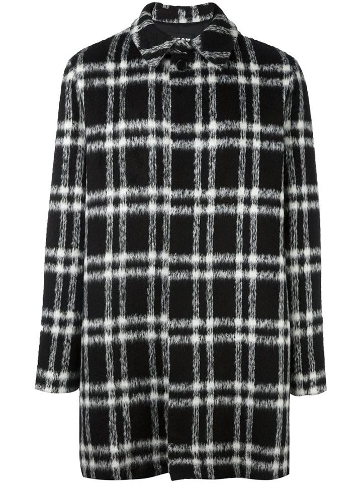 Msgm Checked Mid Coat, Men's, Size: 48, Black, Acrylic/polyamide/polyester/virgin Wool